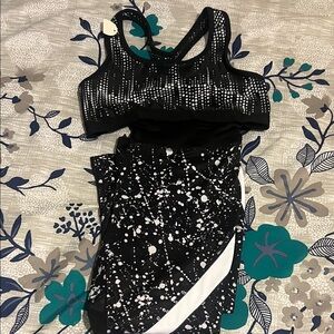 Danskin Now Black and White Splatter Leggings size S with Sports Bra size S